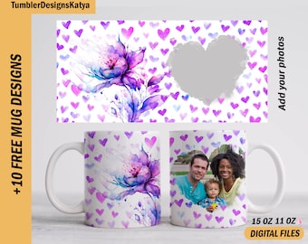 Photo mug wrap with single frame, Mothers day sublimation designs, 15oz 11 oz mug templates for coffee cup, personalised gifts for mom