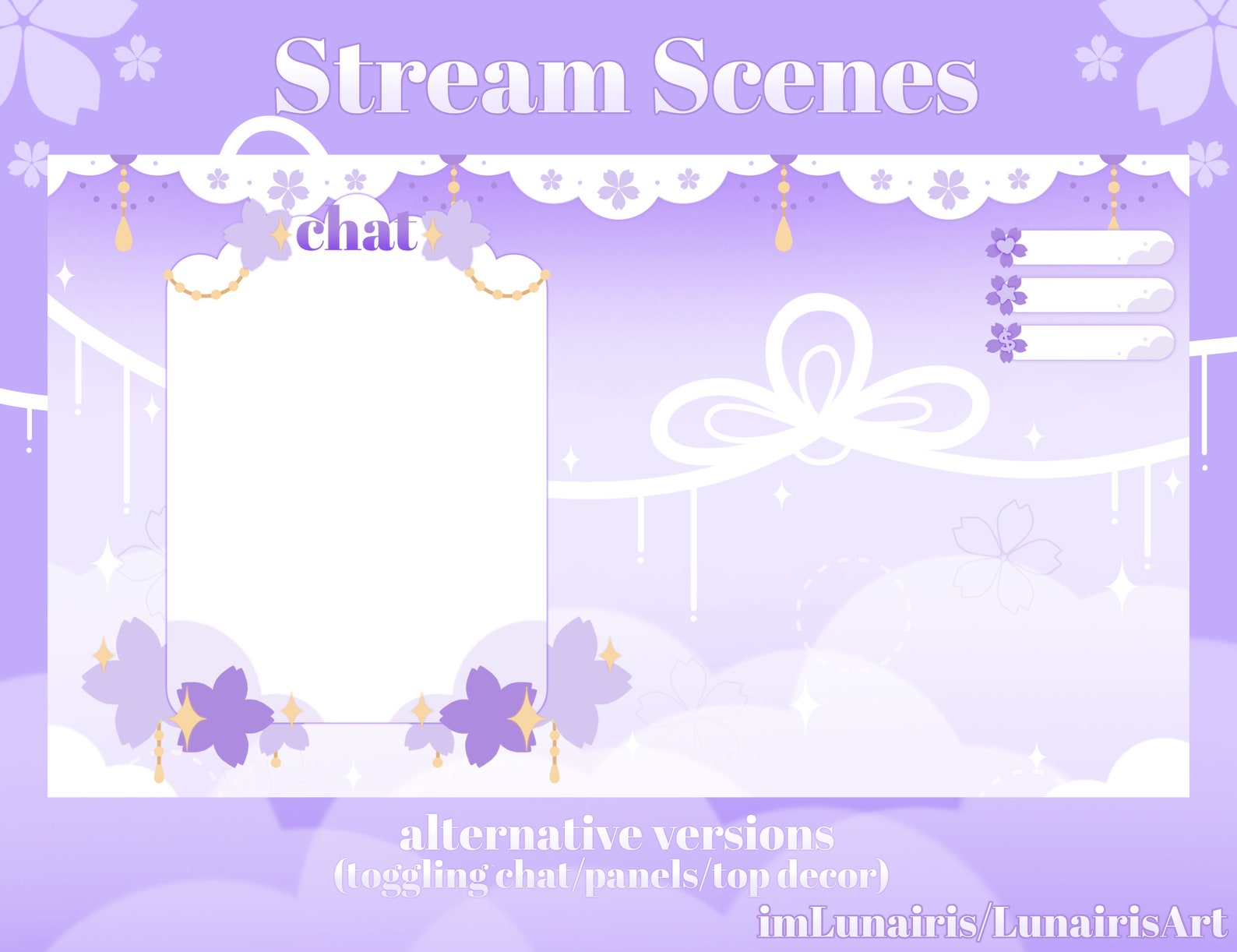 Twitch/stream Overlays ⋄ Pastel Purple Sakura ⋄ Static ⋄ Kawaii/cute ...