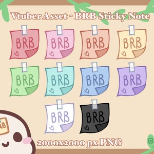Vtuber Asset ⋄ BRB Sticky Note Set ⋄ Red/Pink/Orange/Yellow/Green/Blue/Purple/White/Black ⋄