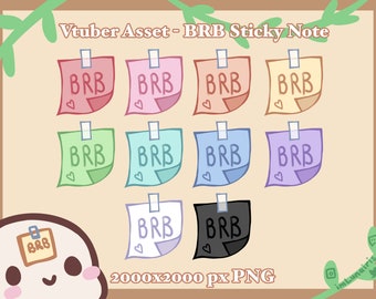 Vtuber Asset ⋄ BRB Sticky Note Set ⋄ Red/Pink/Orange/Yellow/Green/Blue/Purple/White/Black ⋄