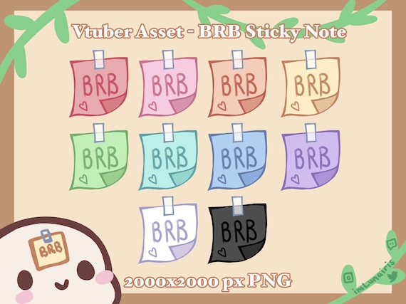 Vtuber Asset ⋄ BRB Sticky Note Set ⋄ Red/Pink/Orange/Yellow/Green/Blue/Purple/White/Black ⋄
