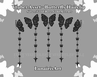 Vtuber Objekt ⋄ Schwarze Schmetterling Haarspangen/Accessoires ⋄ PNG + Rigged Anhänger ⋄ Kawaii/Niedlich/hübsch
