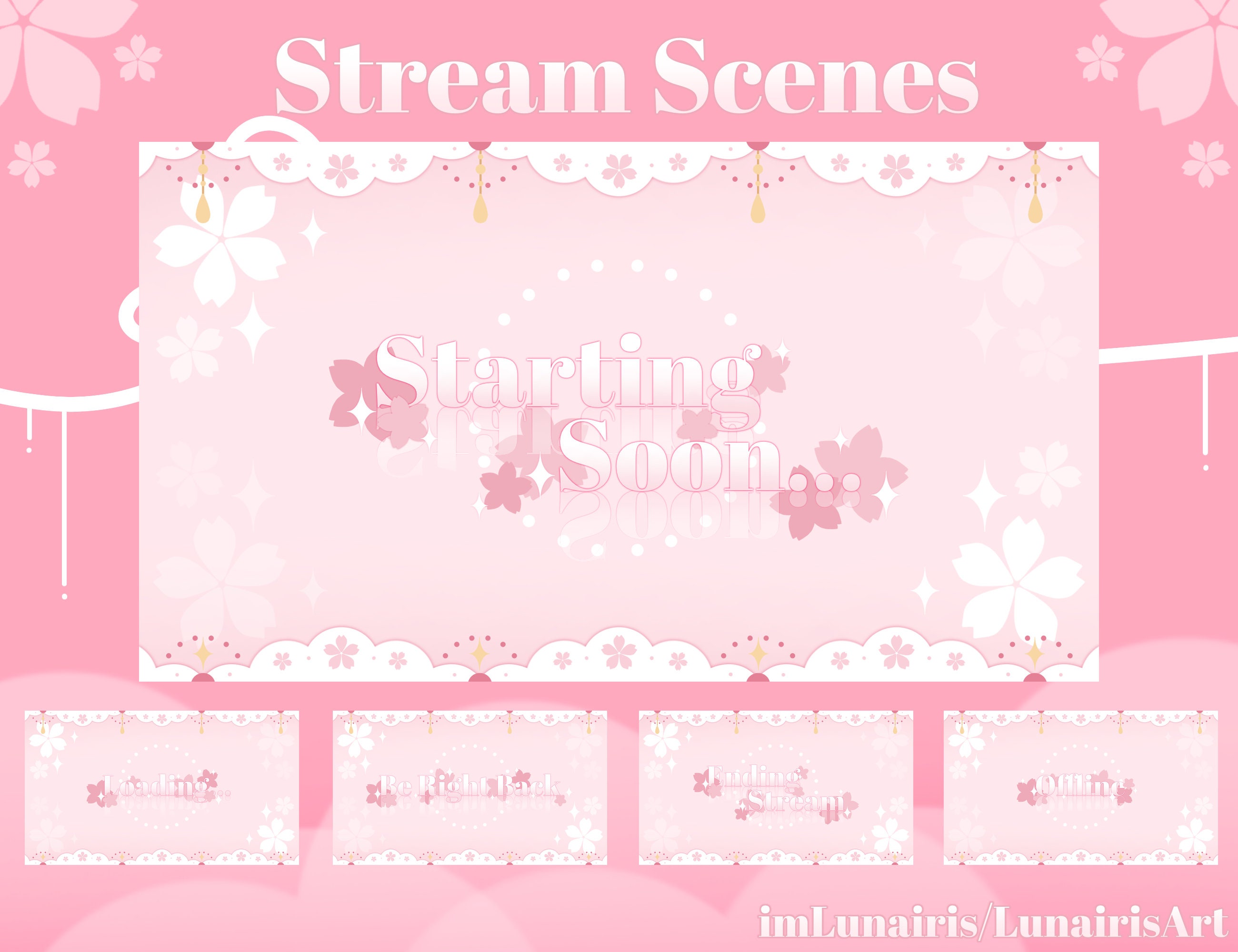 Twitch/stream Overlays ⋄ Pastel Pink Sakura ⋄ Static ⋄ Kawaii/cute ...