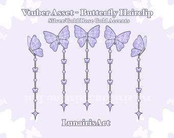 Vtuber Objekt ⋄ Lila Schmetterling Haarspangen/Accessoires ⋄ PNG + Rigged Anhänger ⋄ Kawaii/Niedlich/hübsch