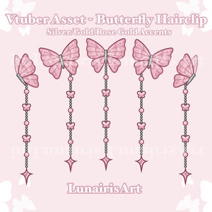 Vtuber アセット ⋄ ピンクの蝶のヘアクリップ/アクセサリー ⋄ PNG + リグチャーム ⋄ かわいい/キュート/きれい
