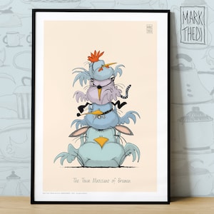 Stampa Edizione Limitata, Birdies Life © " The Town Musicians of Bremen " , illustrazione, wall art,  acquerello uccelli.