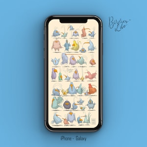 Birdies Life - "Line Up" - Fondo de pantalla de iPhone y Galaxy - Ilustración digital de Mark Thedi para descargar -