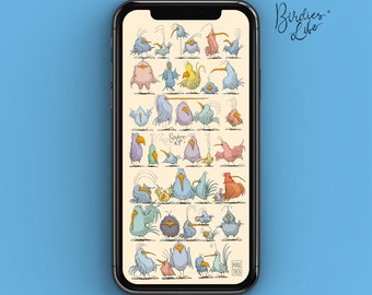 Birdies Life - "Line Up" - iPhone en Galaxy Wallpaper - Mark Thedi digitale illustratie om te downloaden -