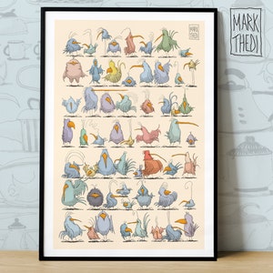 Impresión de edición limitada, Birdies Life © "Birds In Line", ilustración, arte mural, póster de animales, pájaros de acuarela.