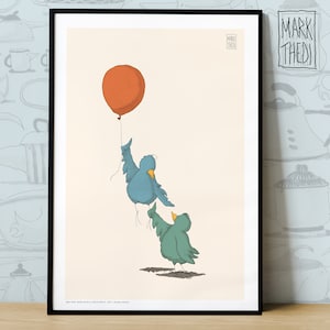 Impresión de edición limitada, Birdies Life © "Globo", ilustración, arte mural, póster de animales, pájaros de acuarela.