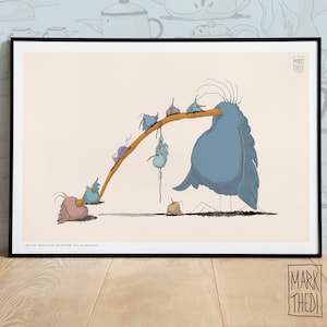En el parque con su tío, Impresión de edición limitada - Birdies Life ©, ilustración, arte mural, póster de animales, pájaros de acuarela.