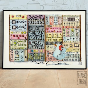 Stampa Edizione Limitata, Birdies Life © " Recording studio " , illustrazione, wall art, poster animali, acquerello uccelli.