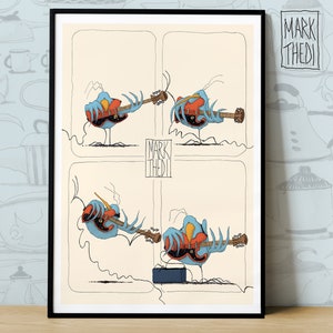 Stampa Edizione Limitata, Birdies Life © "The Guitar Player " , illustrazione, wall art, poster animali, acquerello uccelli.