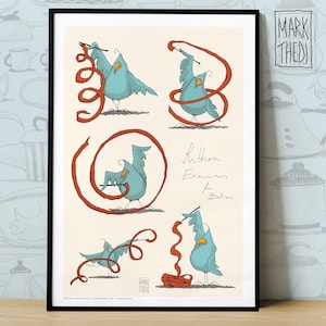 Impresión de edición limitada, Birdies Life © "Ribbon Exercises", ilustración, arte mural, póster de animales, pájaros de acuarela.