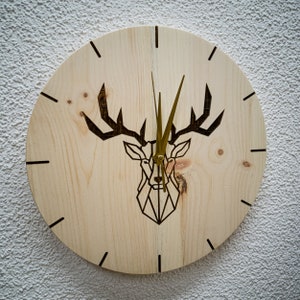 Wood Clock Deer abstract laser cut file, wall design download dxf svg ai dwg laser engraving
