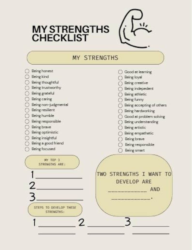 My Strengths Worksheet - Etsy