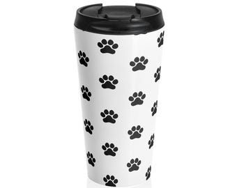 Black Paw Print Stainless Steel Travel Mug