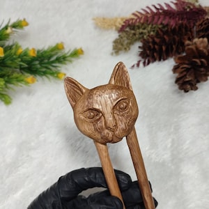 Cat Hair Pin | Handmade Hair stick Hair pin Hair fork | Hand carved wooden Cat hair fork | Animal Hair accessories | Gift for her