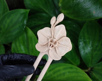 Handmade Hair pin Hair stick Hair fork | Wooden orchid flower hair stick | Carved wooden orchid hair fork |Hair accessories | Gift for her