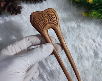 Hand Carved Suar Wood U-Shape Hair Fork | Minimalist BohoHair pin | Bun Holder stick