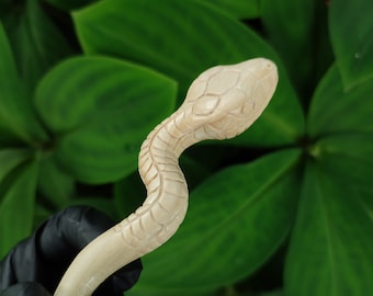 Hair pin | White Snake hair pin | Hand carved wooden Snake hair fork | Wood Hair stick Hair Fork | Animal Hair accessories | Gift for her
