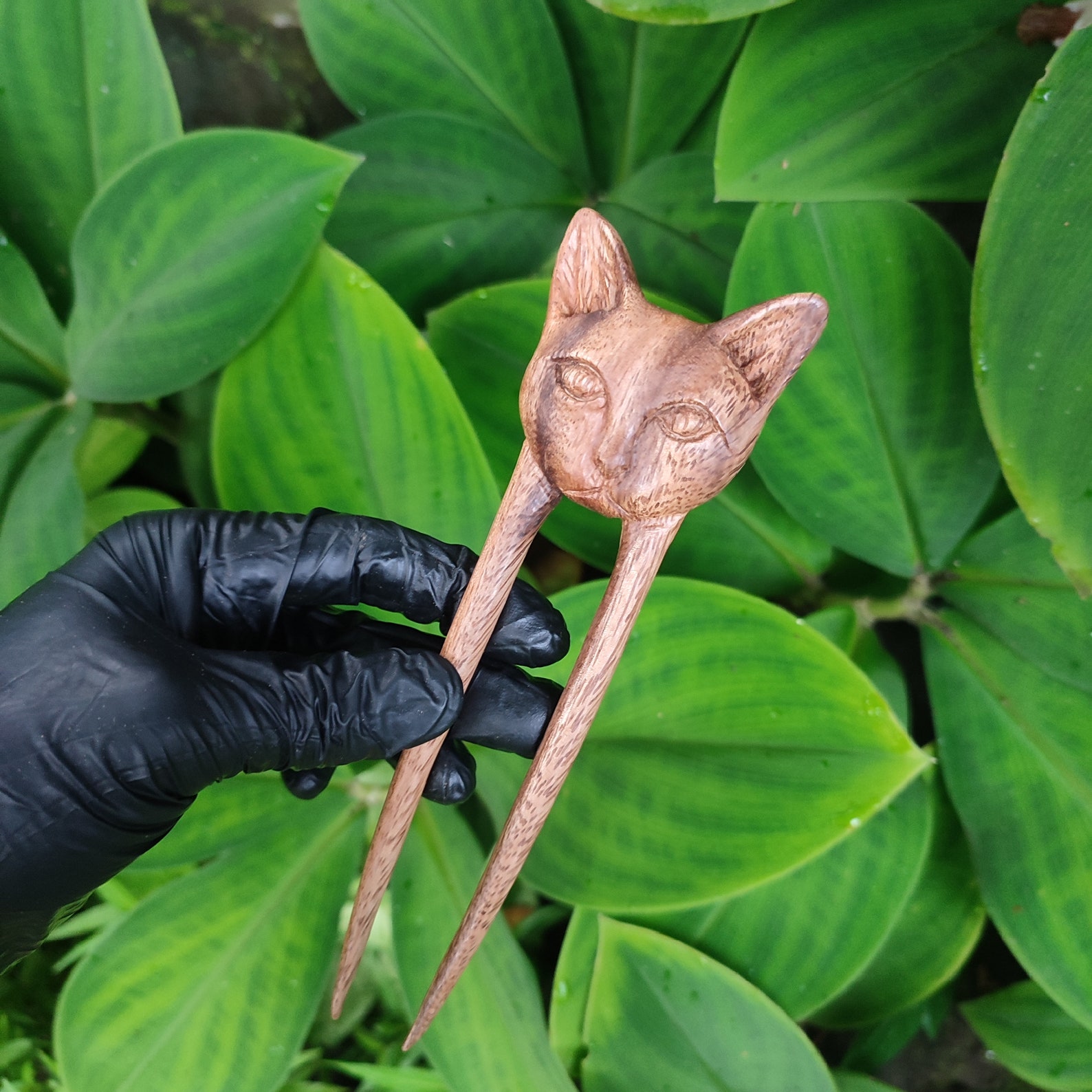 Hand Carved Wooden Cat Hair Fork Hair Pin Hair Stick Wood Cat Hair