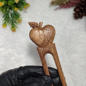 Carved Apple Hair Fork: Handmade Suar Wood Hair Pin