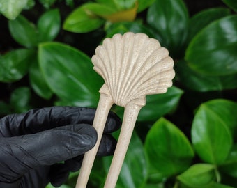 Seashell Hair stick | Hand carved wooden scallop shell hair fork | Handmade scallop shell hair pin | Hair pin | Hair jewelry | Gift for her