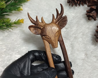 Hand Carved Wooden Deer Hair Pin: Animal Hair fork | Bun Holder stick Accessory