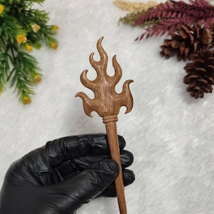Handmade Suar Wood Hair Pin: Carved Flame Hair Fork