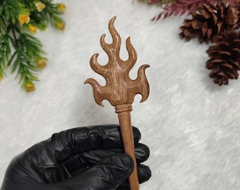 Horquilla para el cabello hecha a mano en madera de suar: Horquilla tallada con forma de llama / Sujetamoños