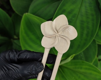 Handmade Carved Plumeria Wood Hair Stick: Bali Hair Fork | Bun holder pin