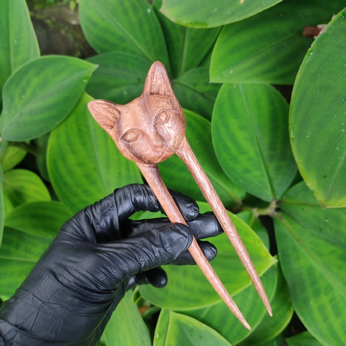 Hand Carved Wooden Cat Hair Fork Hair Pin Hair Stick Wood Cat Hair