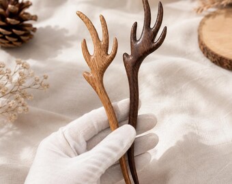 1 pcs Handmade Suar Wood Antler Hair Pin: Rustic Hair Fork | Bun holder stick