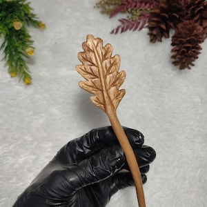 Hand Carved Suar Wood Hair Pin: Oak Leaf Hair Fork