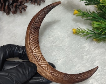 Horquilla para el cabello en forma de media luna tallada a mano en madera de suar: Horquilla de media luna