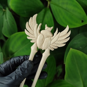 Hand Carved Crocodile Wood Scarab Hair Pin - Egyptian Hair Fork | Bun holder stick