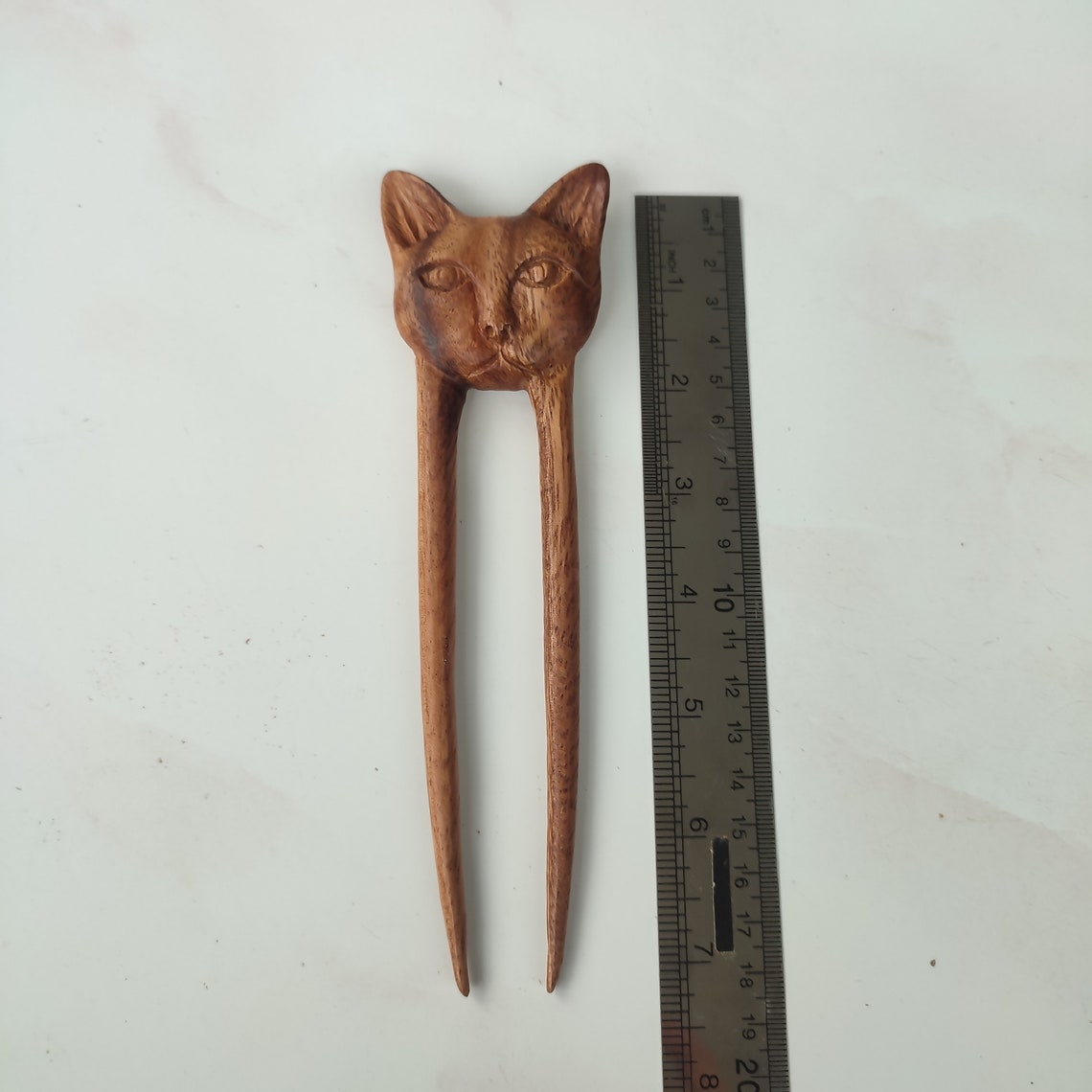 Hand Carved Wooden Cat Hair Fork Hair Pin Hair Stick Wood Cat Hair