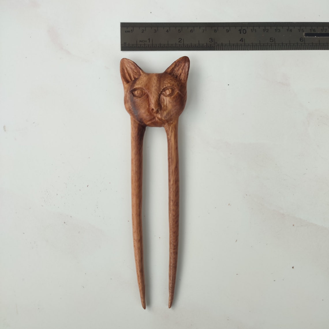 Hand Carved Wooden Cat Hair Fork Hair Pin Hair Stick Wood Cat Hair