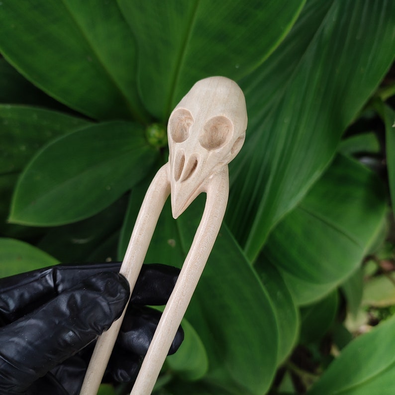 Hand Carved Bird Skull Hair Fork Wood Hair Stick Hair Fork Etsy