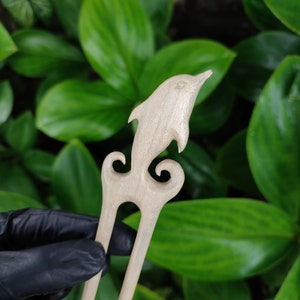 Handmade Crocodile Wood Dolphin Hair Fork: Carved Hair Pin | Bun holder Stick