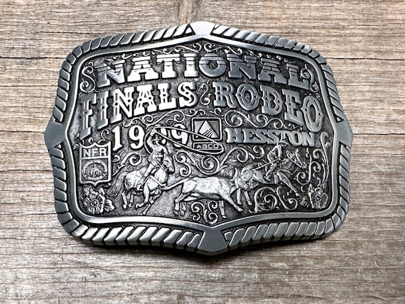 Limited Edition 1999 Hesston NFR Team Roping Commemorative Silver Belt Buckle Etsy