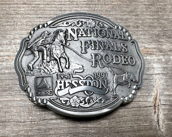Limited edition 1997 Hesston NFR Calf roping Commemorative Silver Belt Buckle