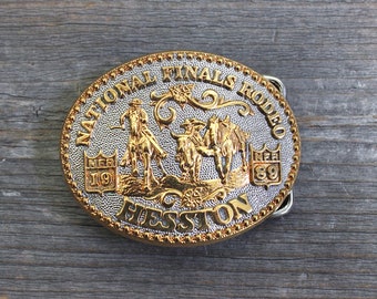 Hesston 1989  NFR Gold & Silver *SMALL * Team Roping  Belt Buckle *Never worn*