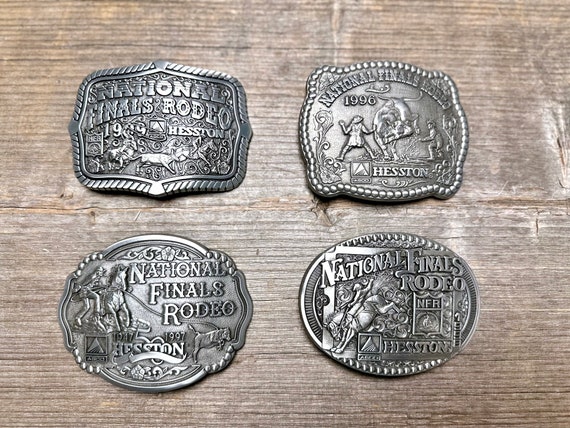 Set of Four Limited Edition Hesston NFR Commemorative Silver Belt Buckles Etsy Canada