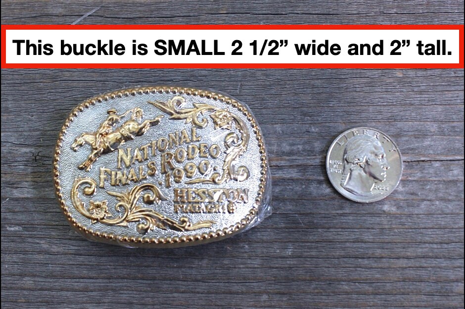 スラッシュメタル〇BELLZLLEB／ベルゼルブ 90年2nd Hesston 1990 NFR Gold & Silver *SMALL * Bronc Rider Belt Buckle