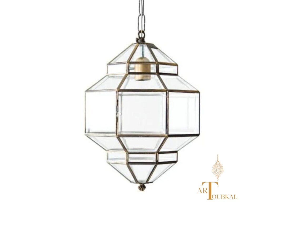 Moroccan Lantern Pendant in Clear Glass and Metal Moroccan Etsy