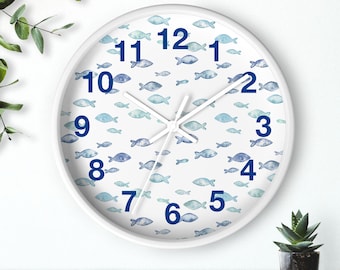 Reloj de pared con temática de peces para casas en el lago, decoración rústica para casas en el lago, arte de pared con peces, reloj de casa de playa, decoración costera, reloj náutico