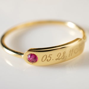 14K Real Solid Gold Personalized Name Ring with Birth Stone | Customized Name Ring | Custom Ring | Men - Women