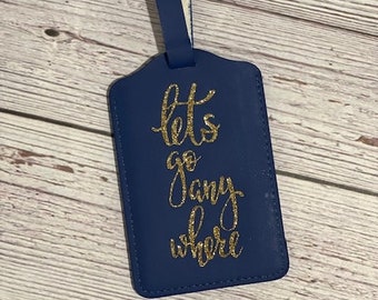 Dark blue Leather Luggage Tag